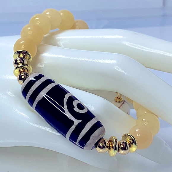 HONEY JADE + AGATE + MAGNESITE NATURAL BRACELET size 7” - Picture 2 of 8